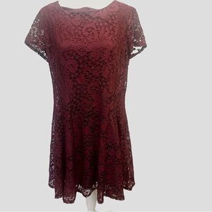 Vntg Burgundy Lace Layered Whimsigoth Fairy Grunge Dress 14 Y2K Office Siren